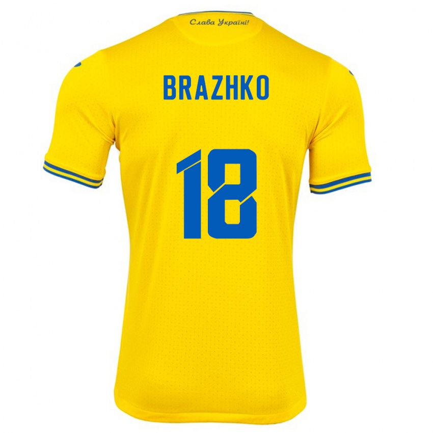 Criança Camisola Ucrânia Volodymyr Brazhko #18 Amarelo Principal 24-26 Camisa