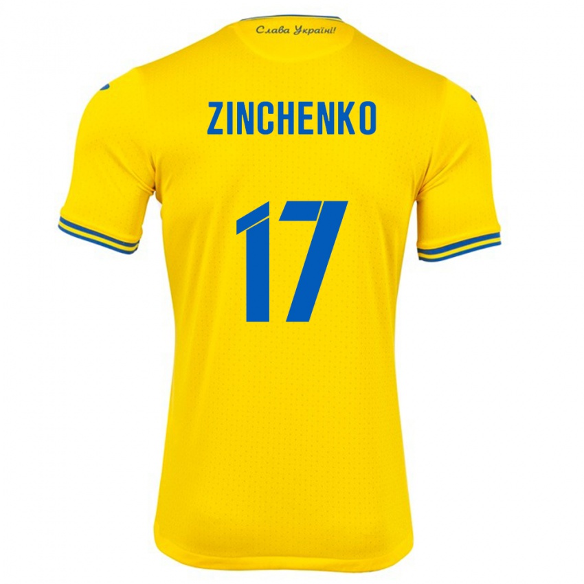 Criança Camisola Ucrânia Oleksandr Zinchenko #17 Amarelo Principal 24-26 Camisa