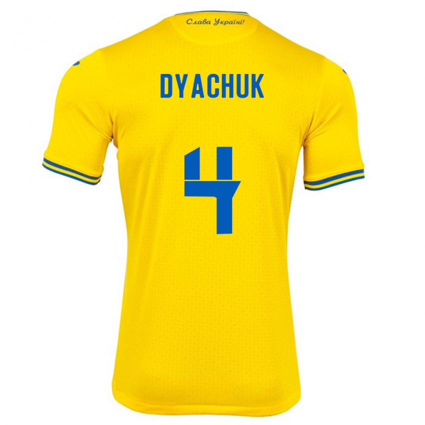 Criança Camisola Ucrânia Maksym Dyachuk #4 Amarelo Principal 24-26 Camisa