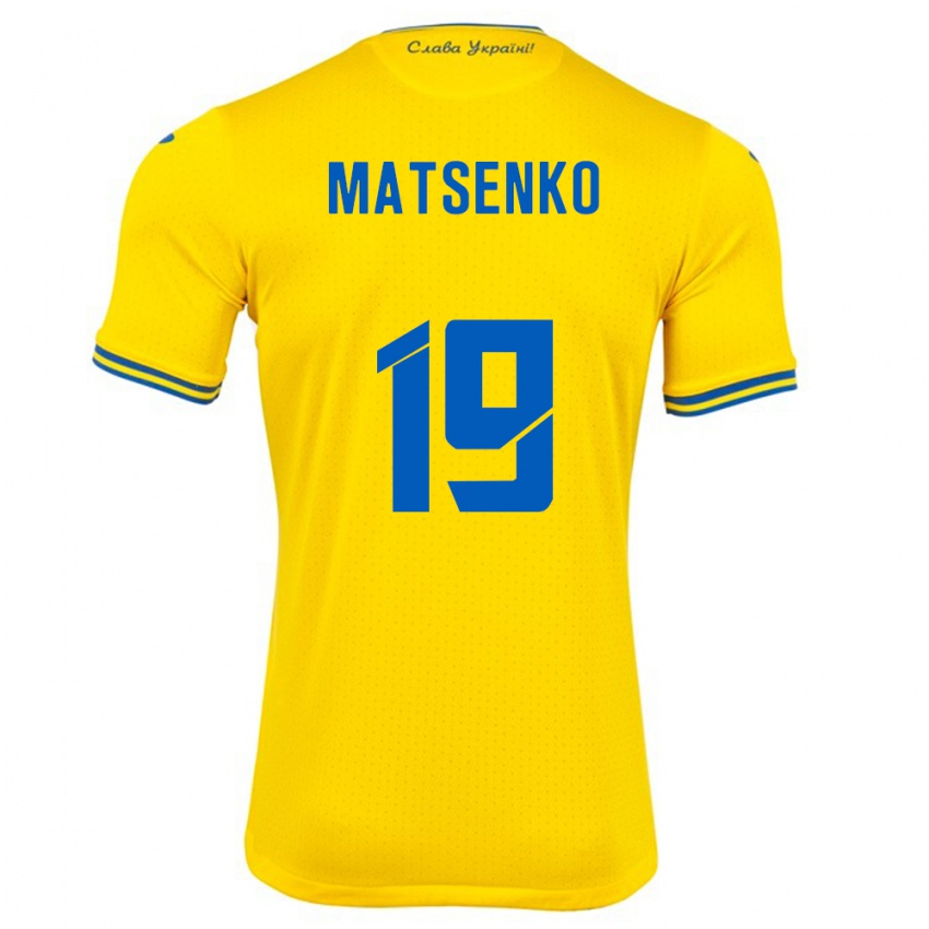 Criança Camisola Ucrânia Yegor Matsenko #19 Amarelo Principal 24-26 Camisa