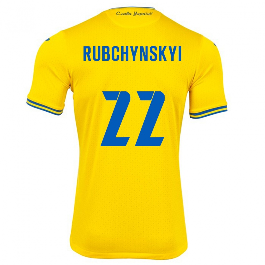 Criança Camisola Ucrânia Valentyn Rubchynskyi #22 Amarelo Principal 24-26 Camisa