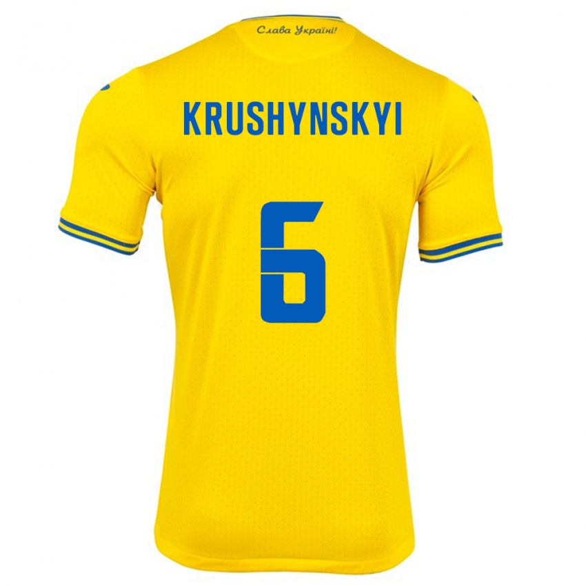 Criança Camisola Ucrânia Borys Krushynskyi #6 Amarelo Principal 24-26 Camisa