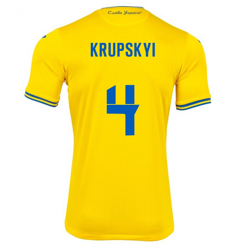 Criança Camisola Ucrânia Ilya Krupskyi #4 Amarelo Principal 24-26 Camisa