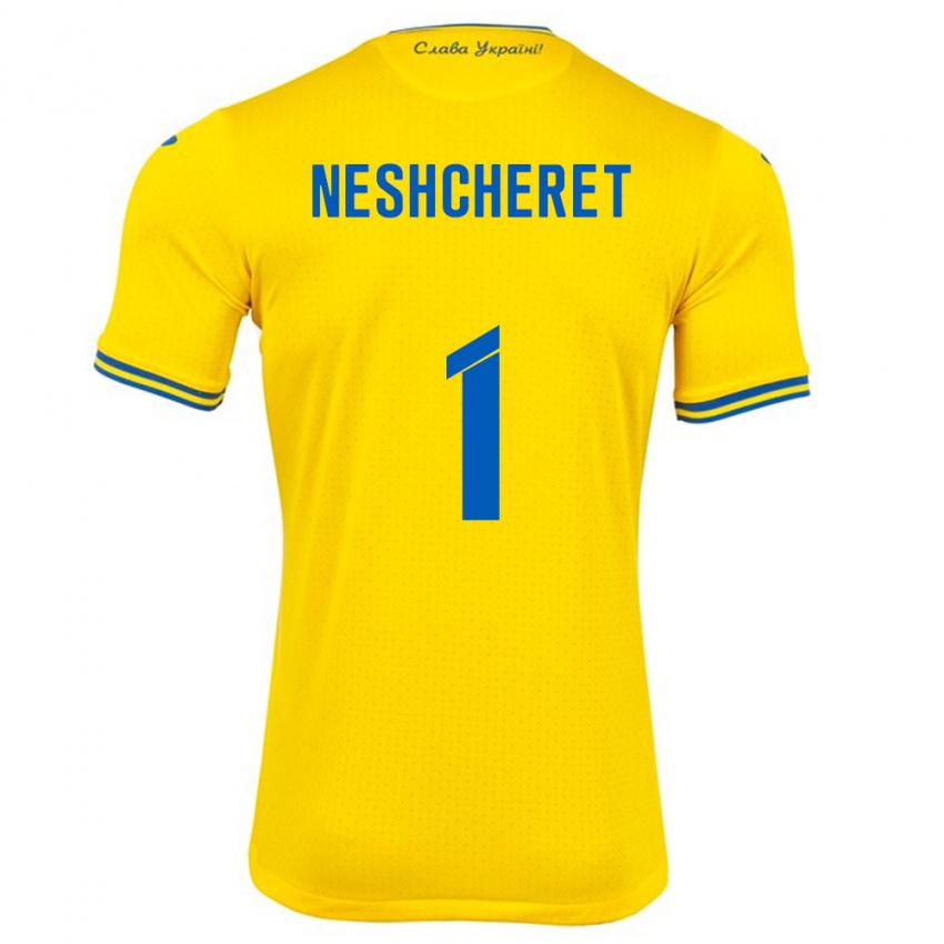 Criança Camisola Ucrânia Ruslan Neshcheret #1 Amarelo Principal 24-26 Camisa