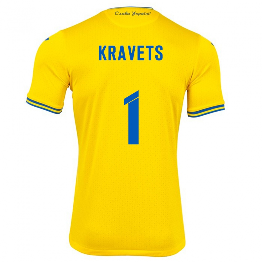 Criança Camisola Ucrânia Vladyslav Kravets #1 Amarelo Principal 24-26 Camisa