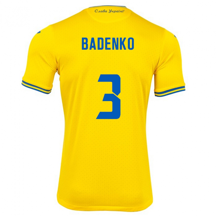 Criança Camisola Ucrânia Ilya Badenko #3 Amarelo Principal 24-26 Camisa