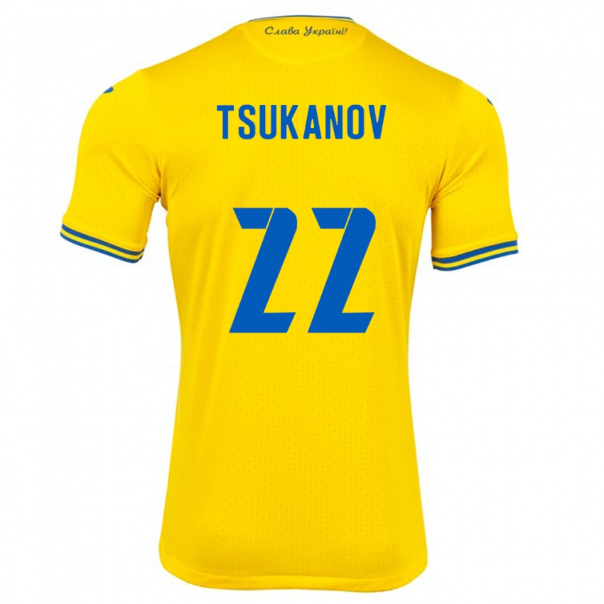 Criança Camisola Ucrânia Viktor Tsukanov #22 Amarelo Principal 24-26 Camisa