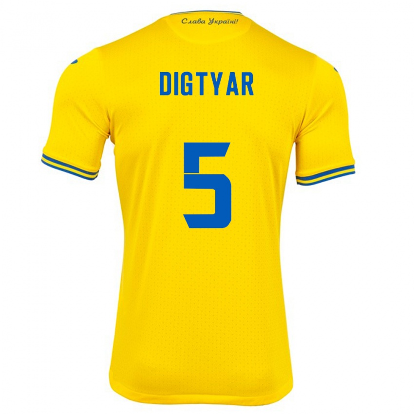 Criança Camisola Ucrânia Kyrylo Digtyar #5 Amarelo Principal 24-26 Camisa