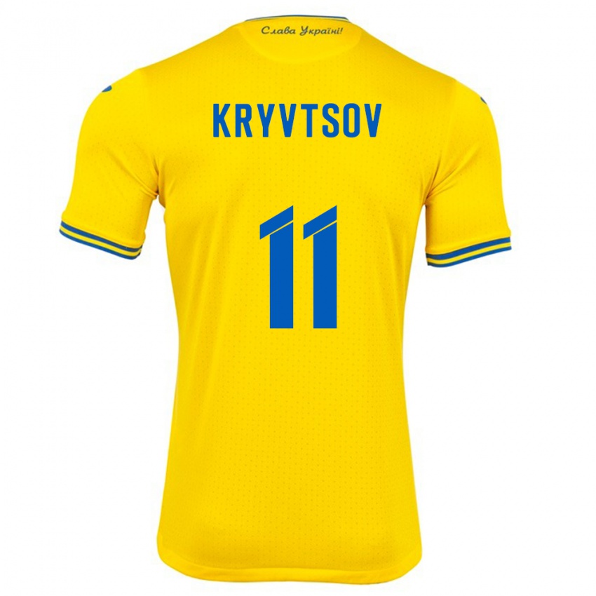 Criança Camisola Ucrânia Nikita Kryvtsov #11 Amarelo Principal 24-26 Camisa