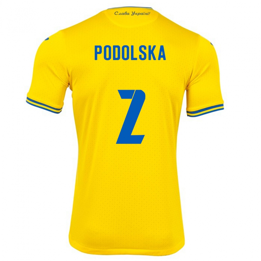 Criança Camisola Ucrânia Iryna Podolska #2 Amarelo Principal 24-26 Camisa