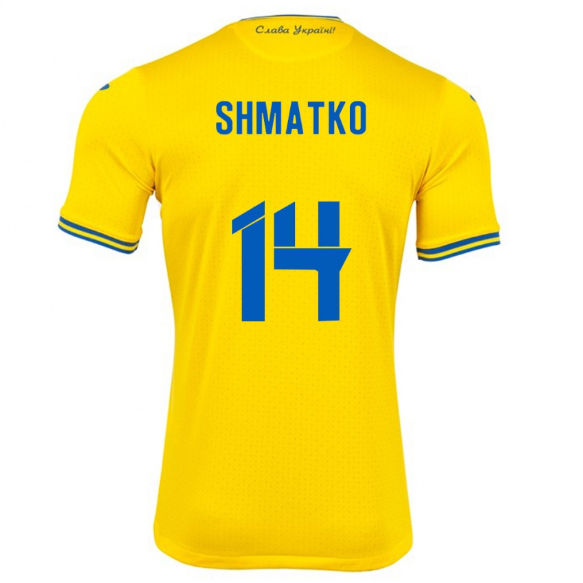 Criança Camisola Ucrânia Lyubov Shmatko #14 Amarelo Principal 24-26 Camisa