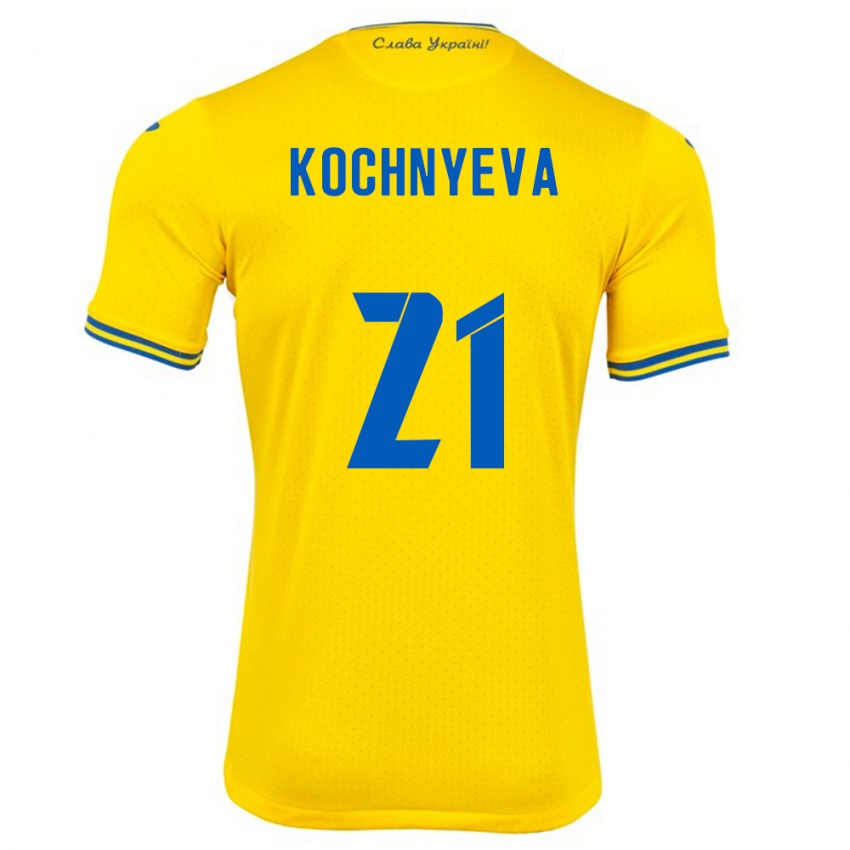 Criança Camisola Ucrânia Iryna Kochnyeva #21 Amarelo Principal 24-26 Camisa