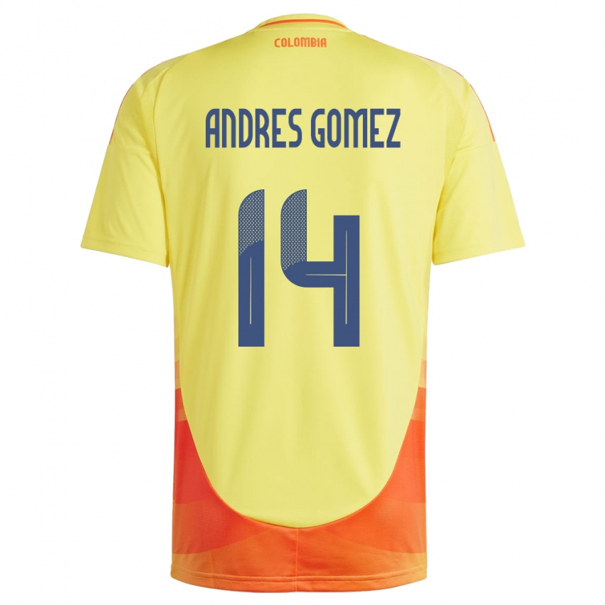 Criança Camisola Colômbia Carlos Andrés Gómez #14 Amarelo Principal 24-26 Camisa