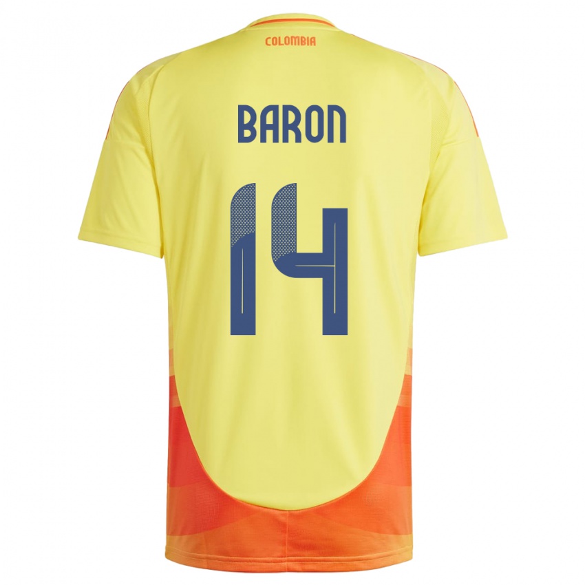 Criança Camisola Colômbia Ángela Barón #14 Amarelo Principal 24-26 Camisa