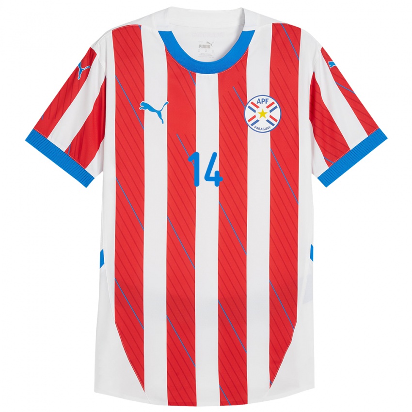 Criança Camisola Paraguai Emilio Acosta #14 Branco Vermelho Principal 24-26 Camisa