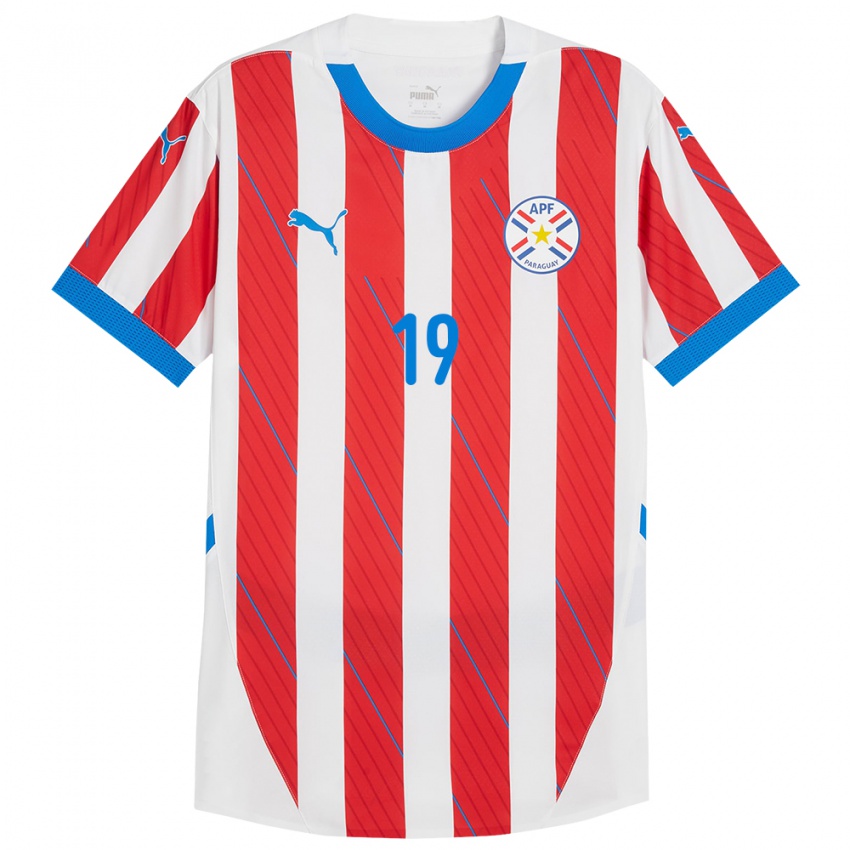 Criança Camisola Paraguai Juan Sánchez #19 Branco Vermelho Principal 24-26 Camisa