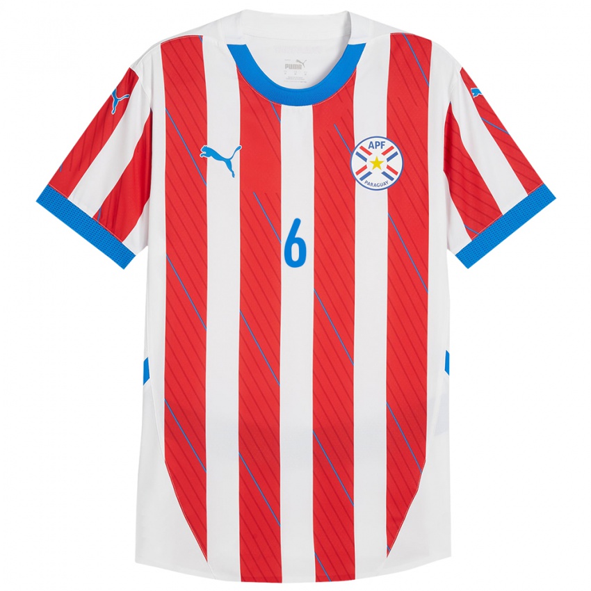 Criança Camisola Paraguai Marcos Gómez #6 Branco Vermelho Principal 24-26 Camisa