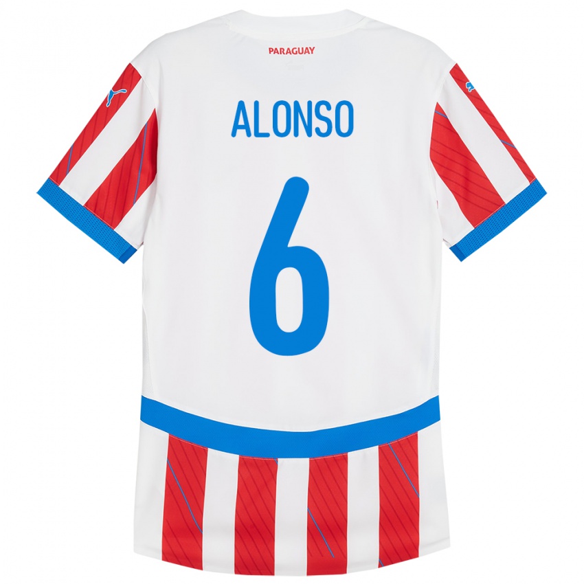 Criança Camisola Paraguai Júnior Alonso #6 Branco Vermelho Principal 24-26 Camisa