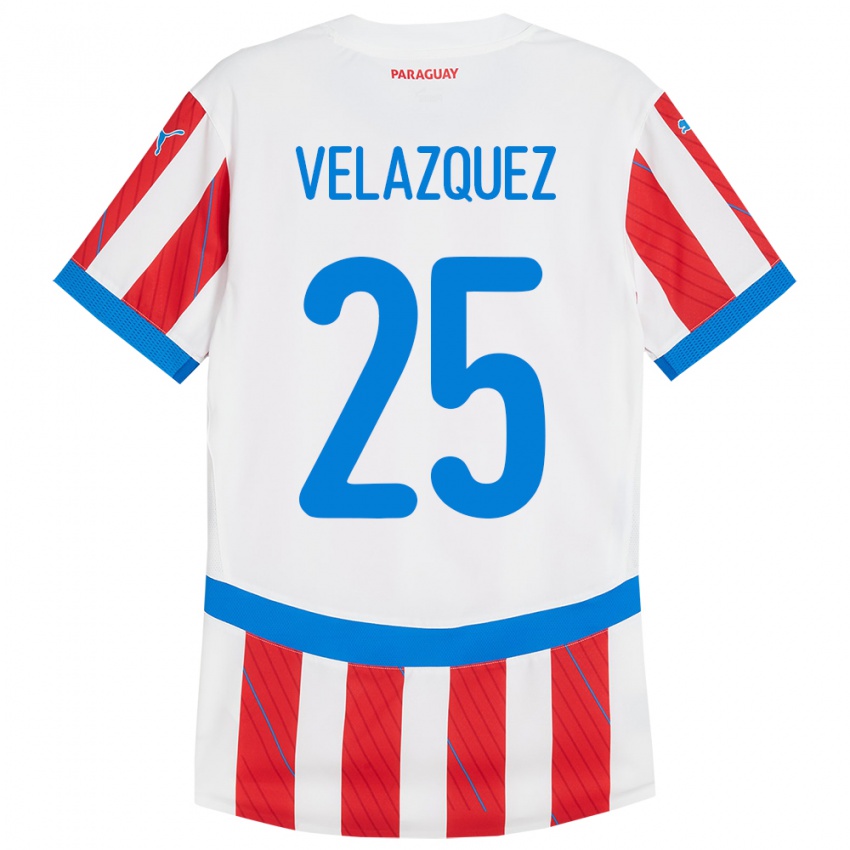 Criança Camisola Paraguai Gustavo Velázquez #25 Branco Vermelho Principal 24-26 Camisa