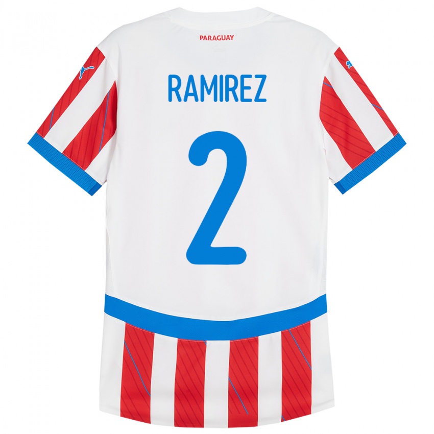 Criança Camisola Paraguai Iván Ramírez #2 Branco Vermelho Principal 24-26 Camisa