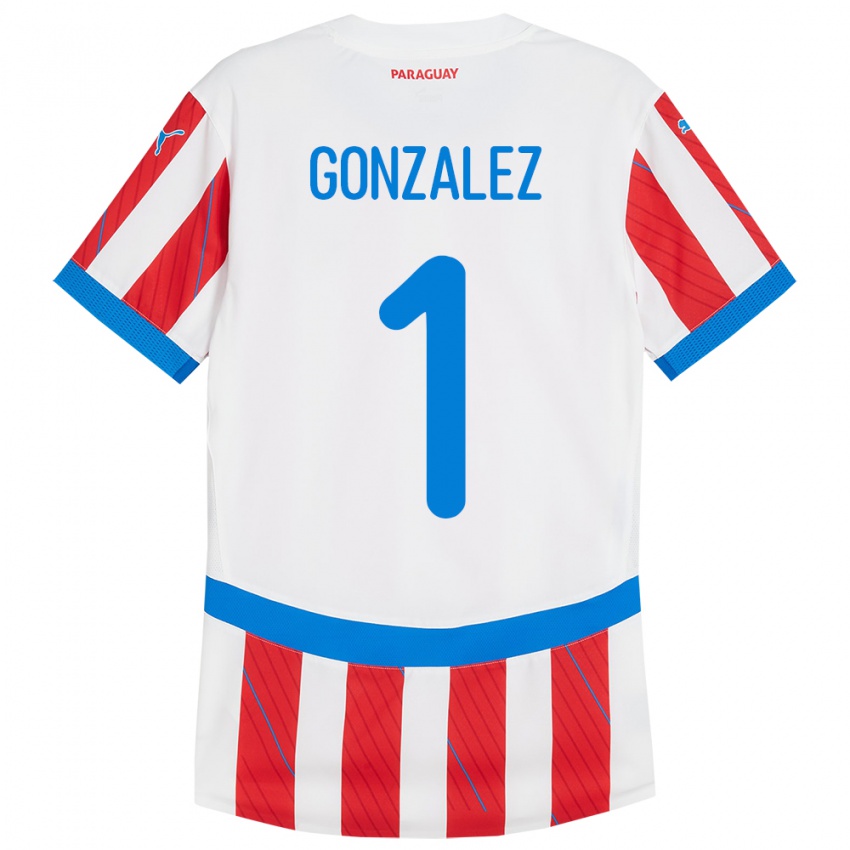 Criança Camisola Paraguai Ángel González #1 Branco Vermelho Principal 24-26 Camisa