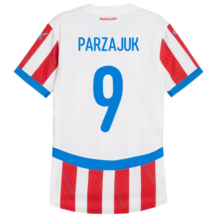 Criança Camisola Paraguai Kevin Parzajuk #9 Branco Vermelho Principal 24-26 Camisa