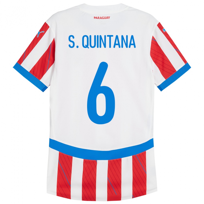 Criança Camisola Paraguai Sebastián Quintana #6 Branco Vermelho Principal 24-26 Camisa