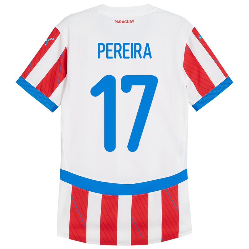 Criança Camisola Paraguai Kevin Pereira #17 Branco Vermelho Principal 24-26 Camisa