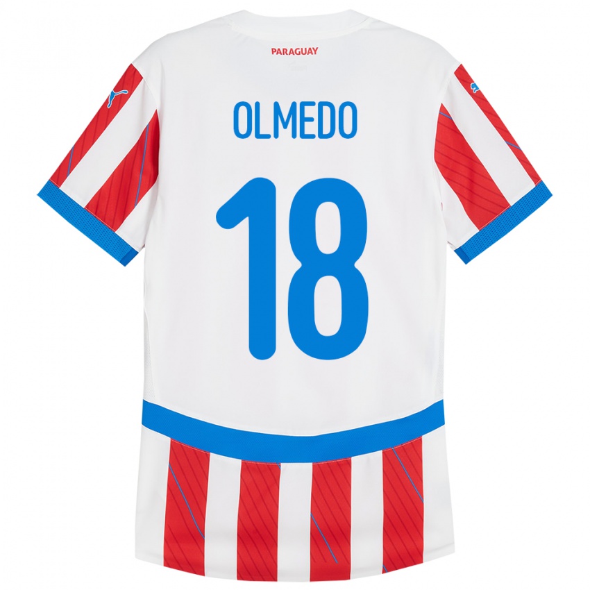 Criança Camisola Paraguai Cesar Olmedo #18 Branco Vermelho Principal 24-26 Camisa