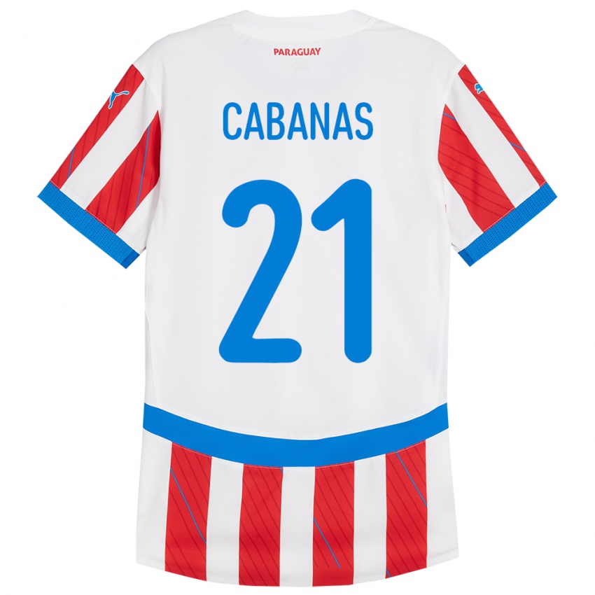 Criança Camisola Paraguai Víctor Cabañas #21 Branco Vermelho Principal 24-26 Camisa