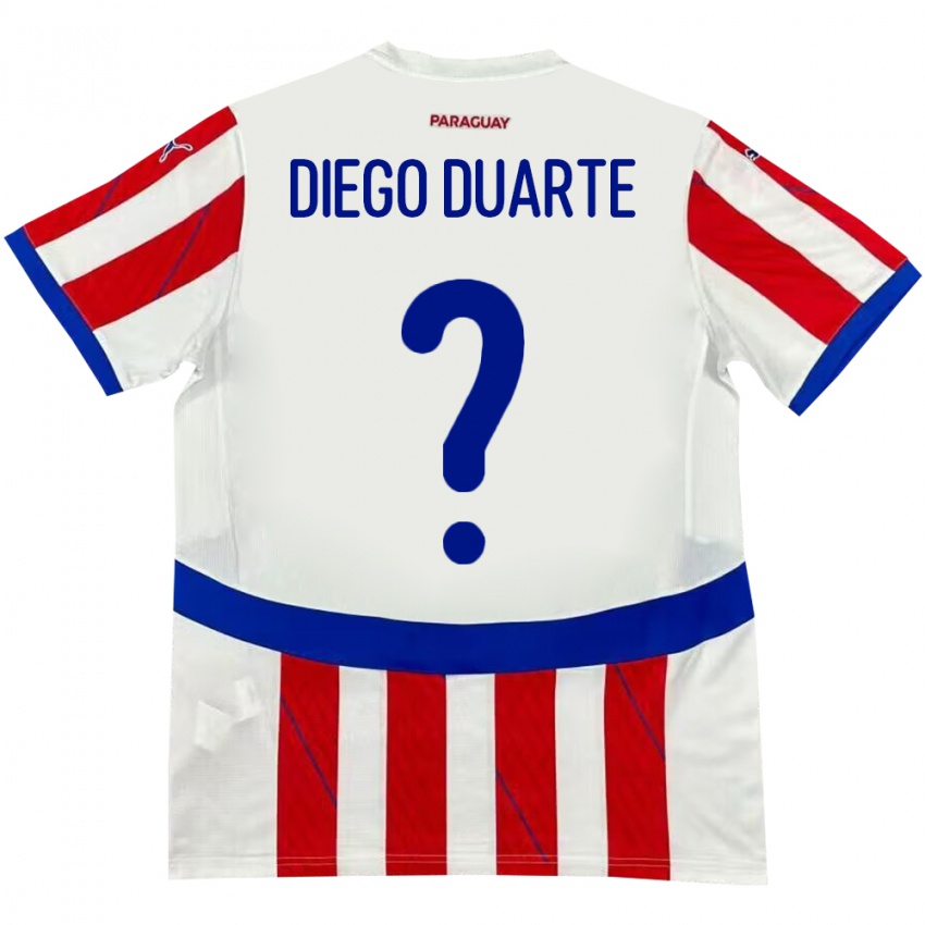 Criança Camisola Paraguai Diego Duarte #0 Branco Vermelho Principal 24-26 Camisa