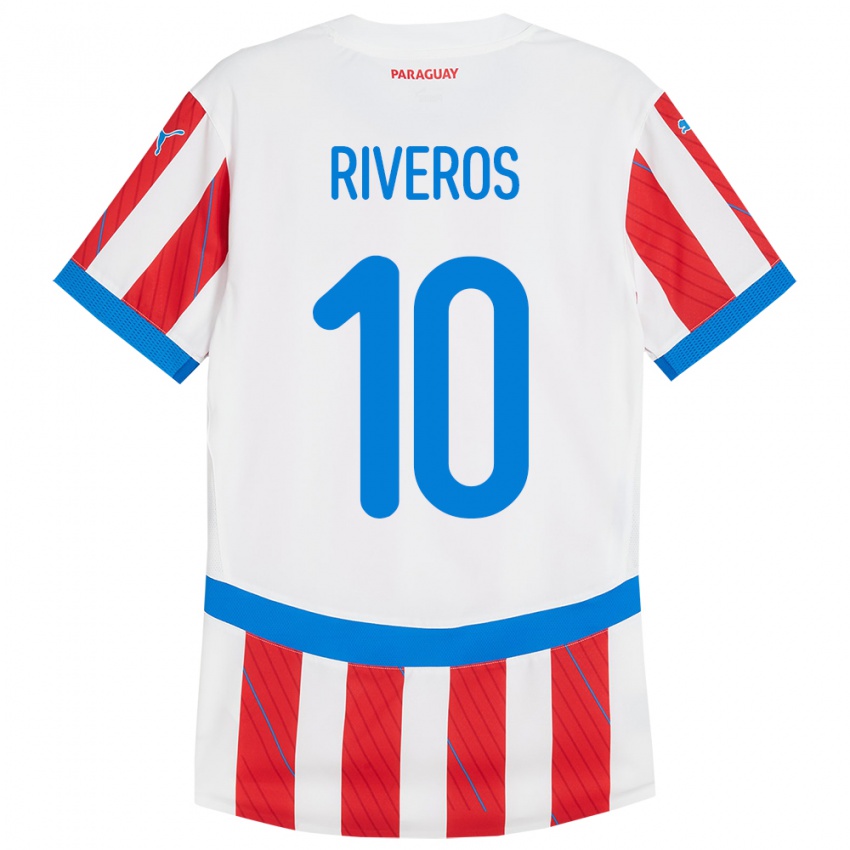 Criança Camisola Paraguai Paulo Riveros #10 Branco Vermelho Principal 24-26 Camisa