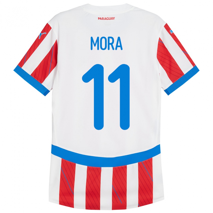 Criança Camisola Paraguai Jorge Mora #11 Branco Vermelho Principal 24-26 Camisa