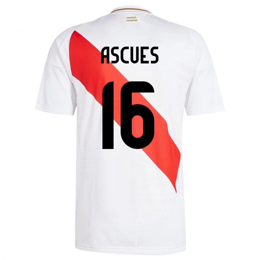 Criança Camisola Peru Carlos Ascues #16 Branco Principal 24-26 Camisa