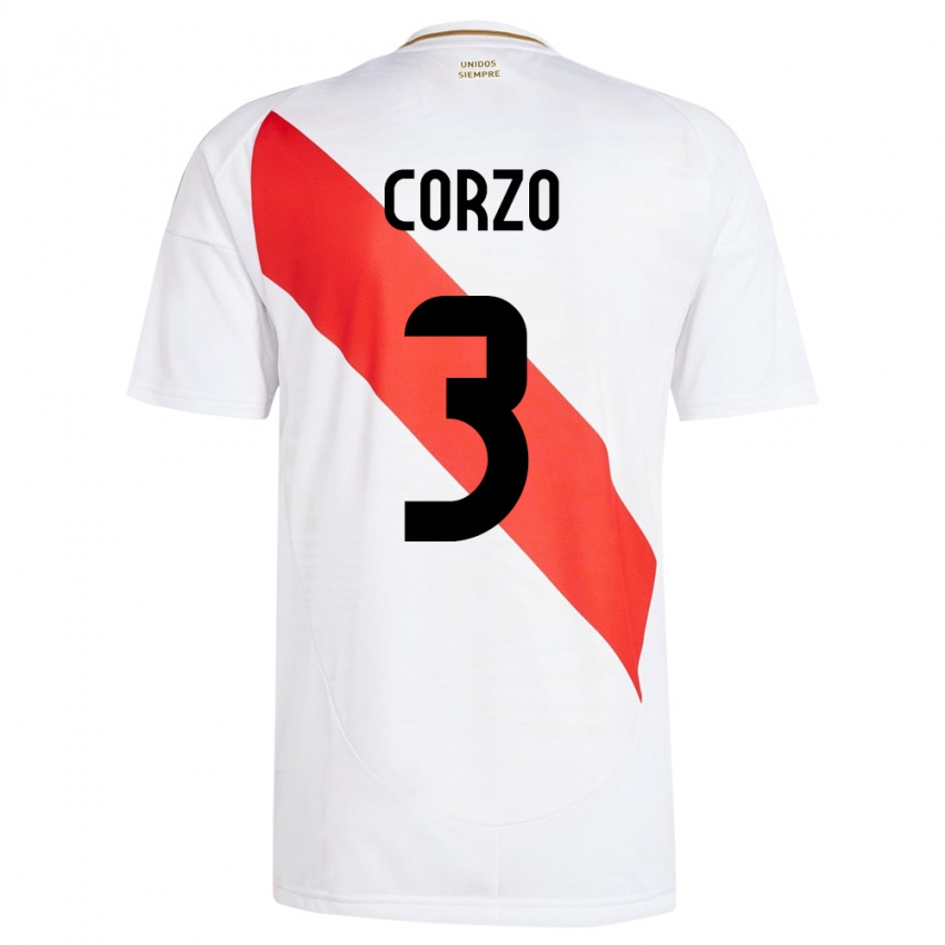 Criança Camisola Peru Aldo Corzo #3 Branco Principal 24-26 Camisa