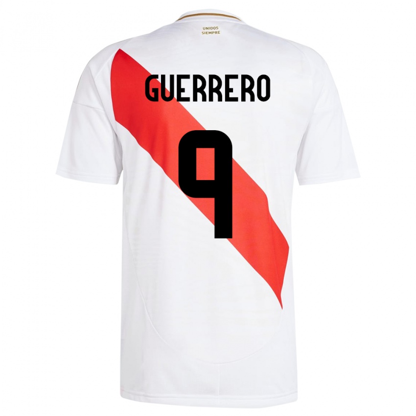 Criança Camisola Peru Paolo Guerrero #9 Branco Principal 24-26 Camisa