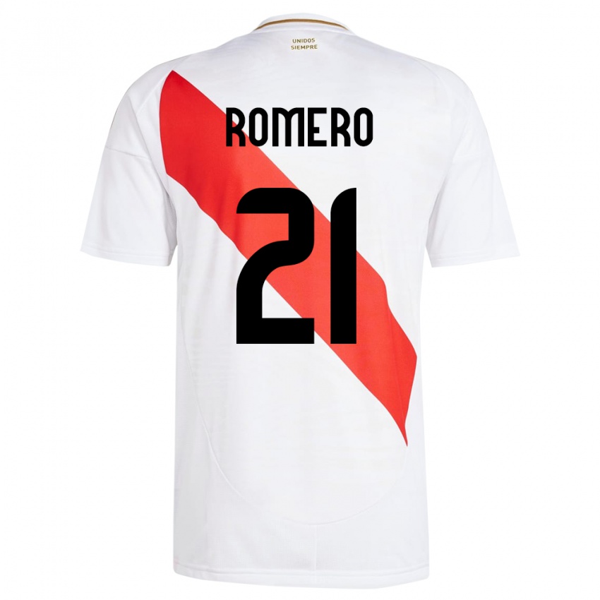 Criança Camisola Peru Diego Romero #21 Branco Principal 24-26 Camisa