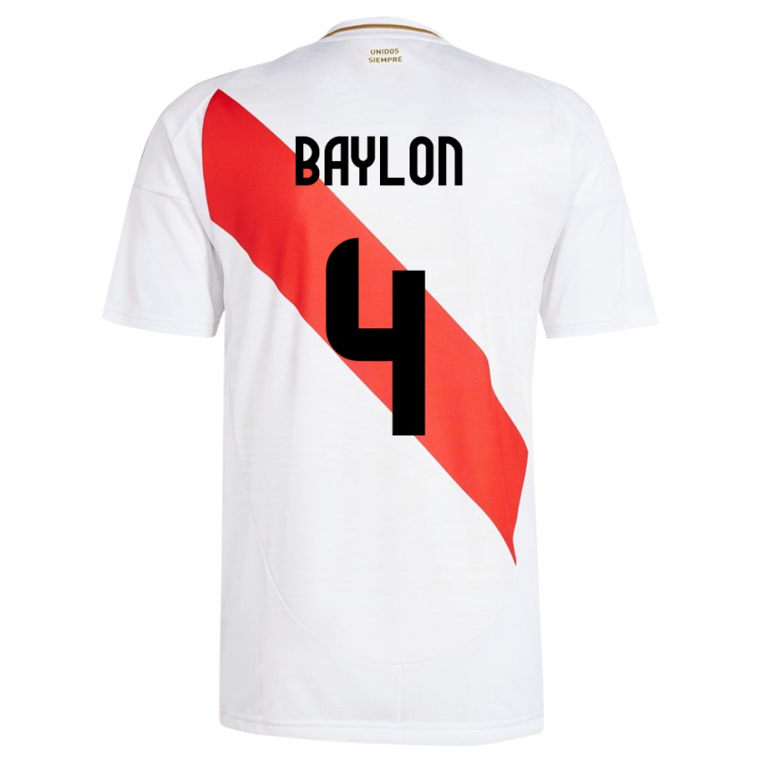 Criança Camisola Peru Luis Baylón #4 Branco Principal 24-26 Camisa