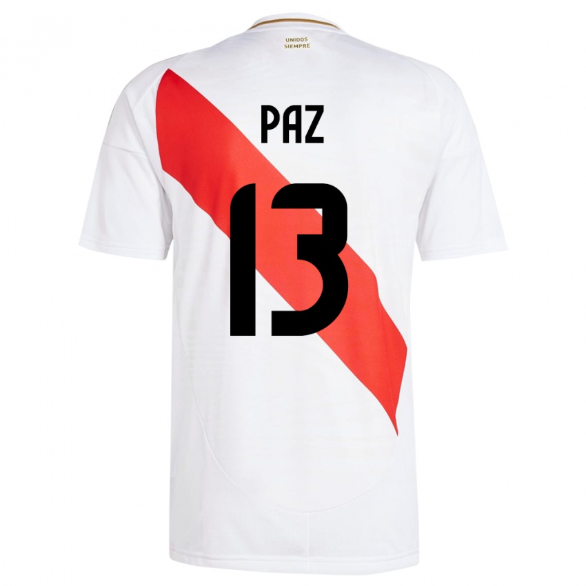 Criança Camisola Peru Braidy Paz #13 Branco Principal 24-26 Camisa