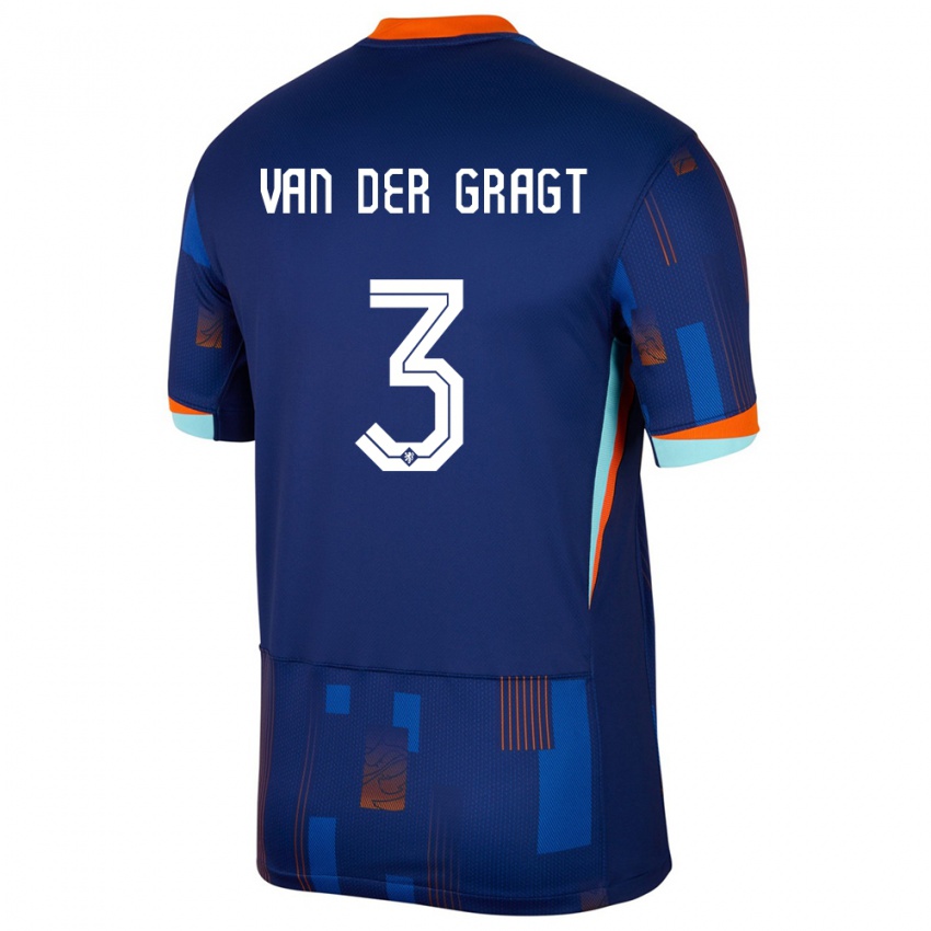 Criança Camisola Países Baixos Stefanie Van Der Gragt #3 Azul Alternativa 24-26 Camisa