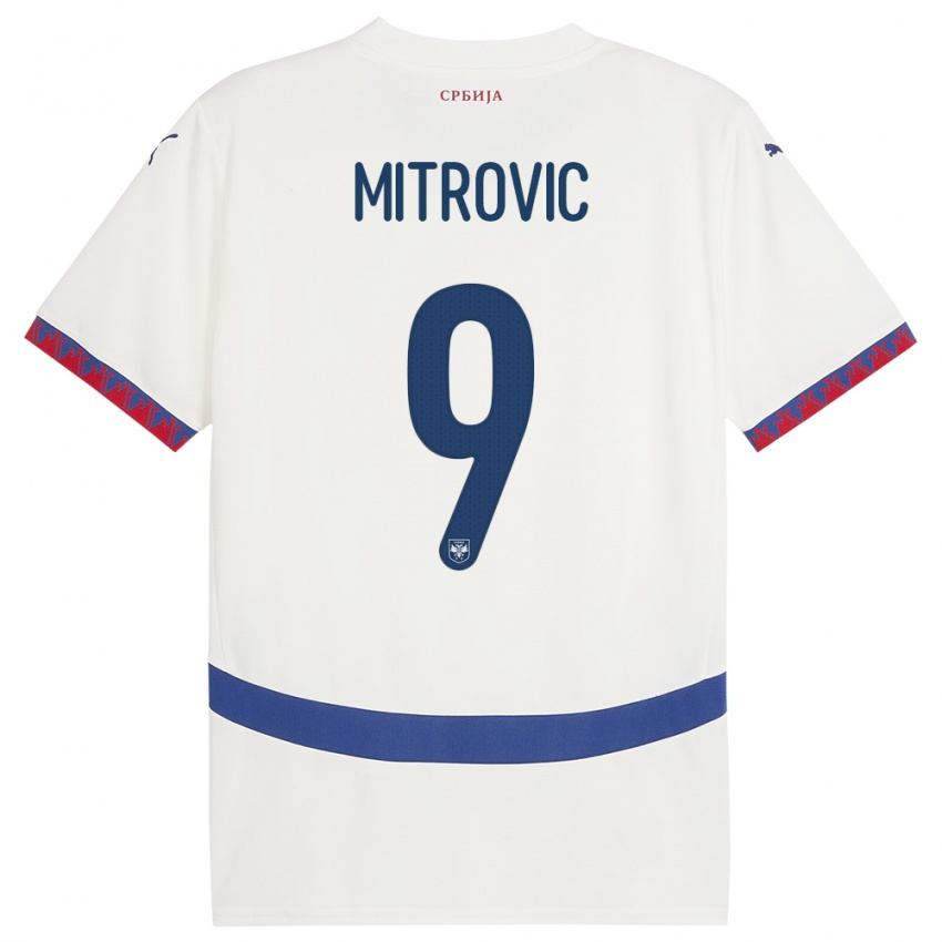 Criança Camisola Sérvia Aleksandar Mitrovic #9 Branco Alternativa 24-26 Camisa