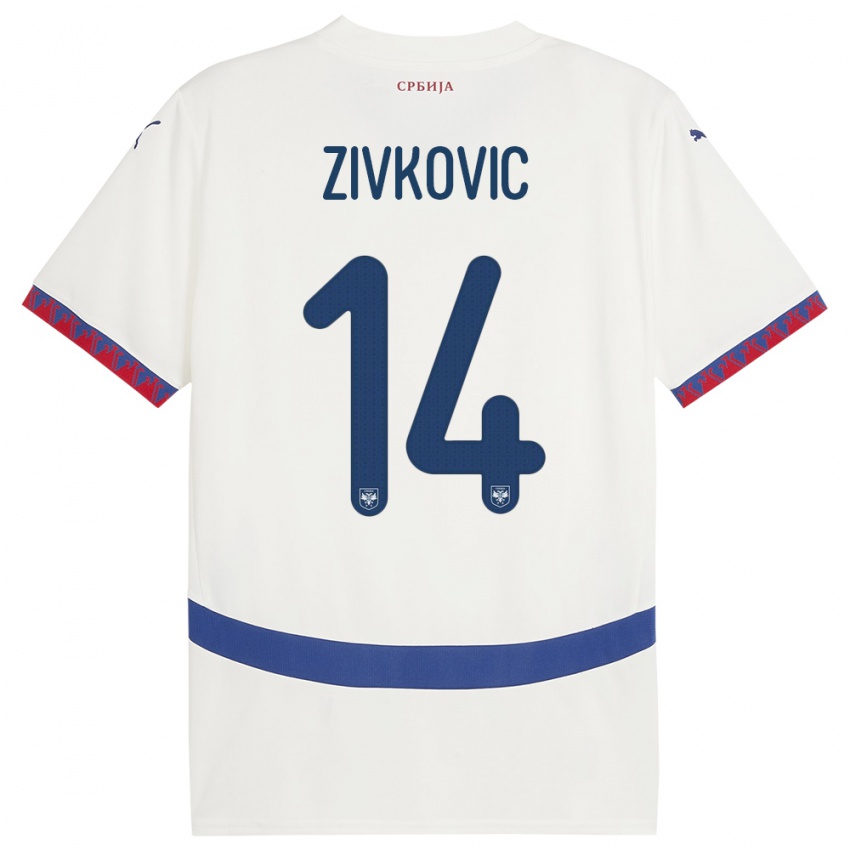 Criança Camisola Sérvia Andrija Zivkovic #14 Branco Alternativa 24-26 Camisa