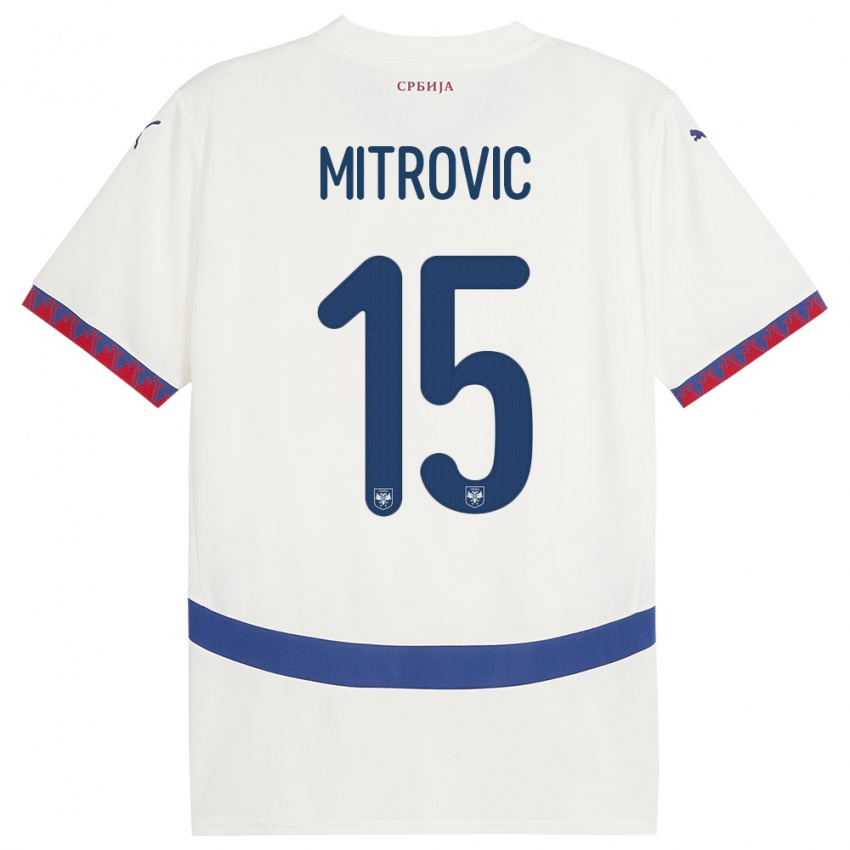 Criança Camisola Sérvia Stefan Mitrovic #15 Branco Alternativa 24-26 Camisa