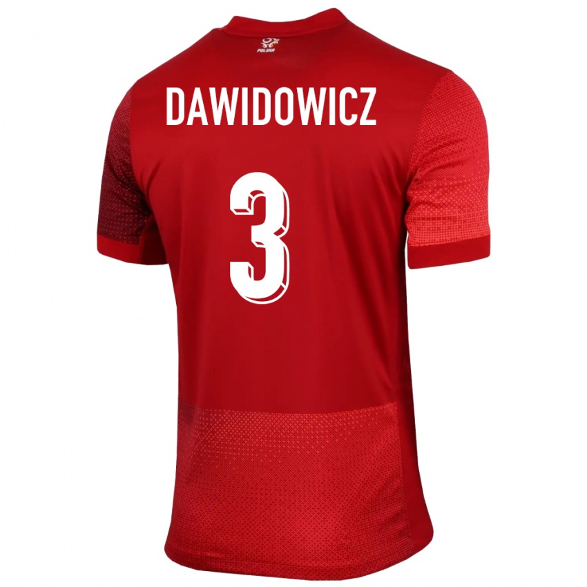 Criança Camisola Polónia Pawel Dawidowicz #3 Vermelho Alternativa 24-26 Camisa