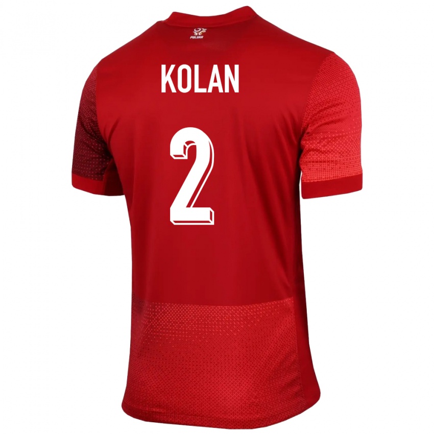 Criança Camisola Polónia Jakub Kolan #2 Vermelho Alternativa 24-26 Camisa