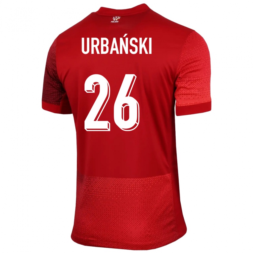 Criança Camisola Polónia Kacper Urbanski #26 Vermelho Alternativa 24-26 Camisa