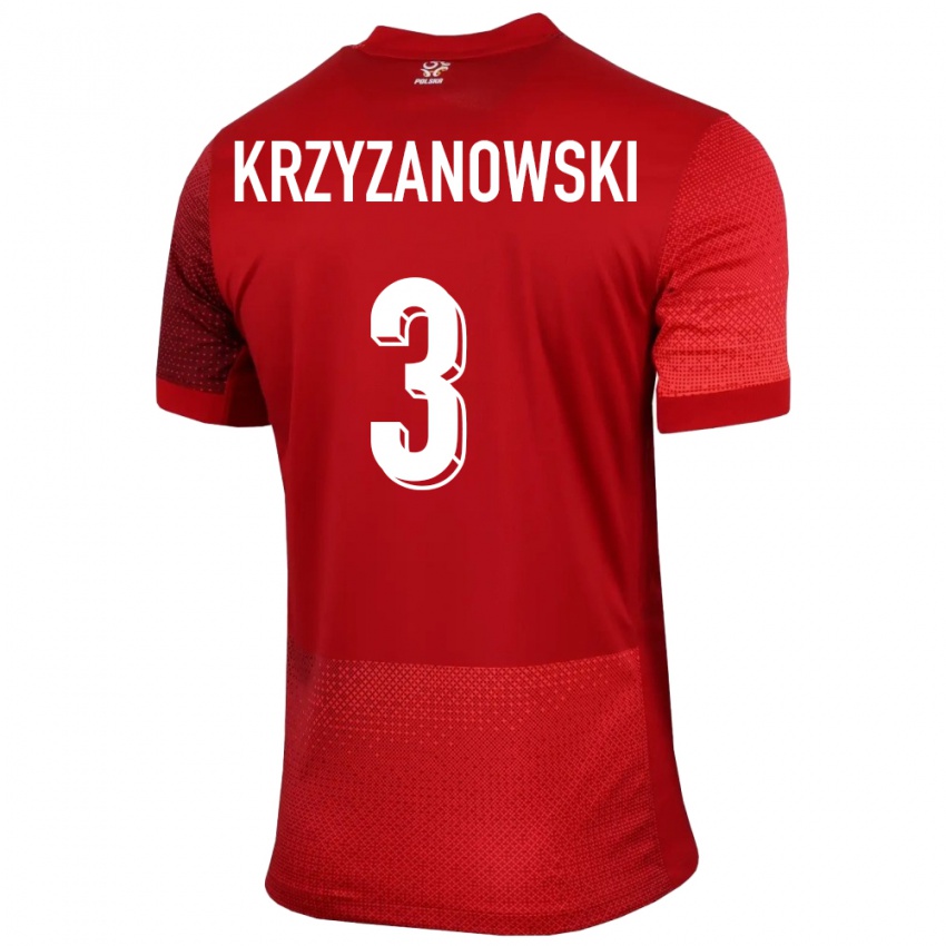 Criança Camisola Polónia Jakub Krzyzanowski #3 Vermelho Alternativa 24-26 Camisa