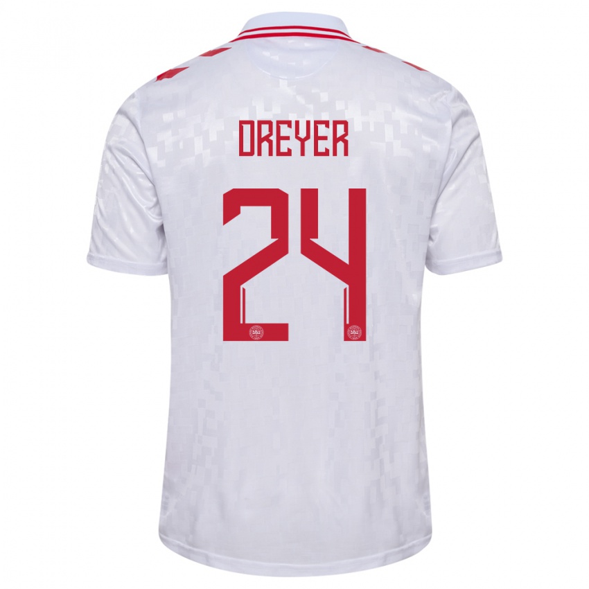 Criança Camisola Dinamarca Anders Dreyer #24 Branco Alternativa 24-26 Camisa