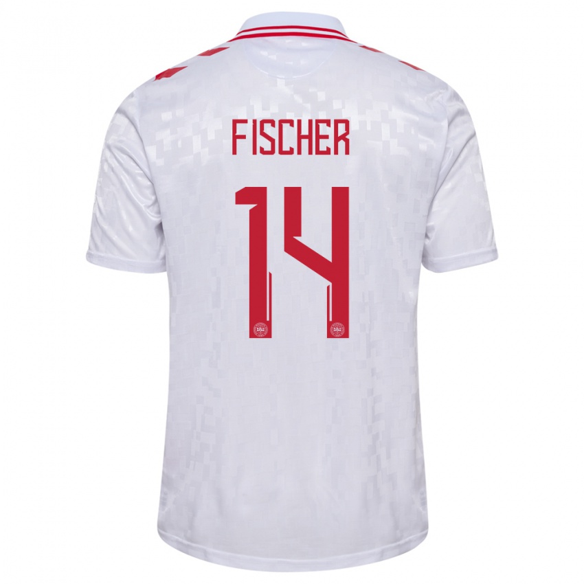 Criança Camisola Dinamarca Mikkel Fischer #14 Branco Alternativa 24-26 Camisa