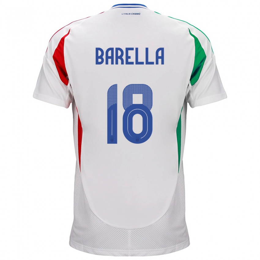 Criança Camisola Itália Nicolò Barella #18 Branco Alternativa 24-26 Camisa